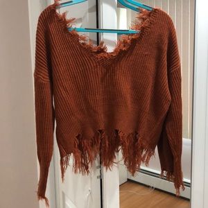 orange destroyed hem sweater